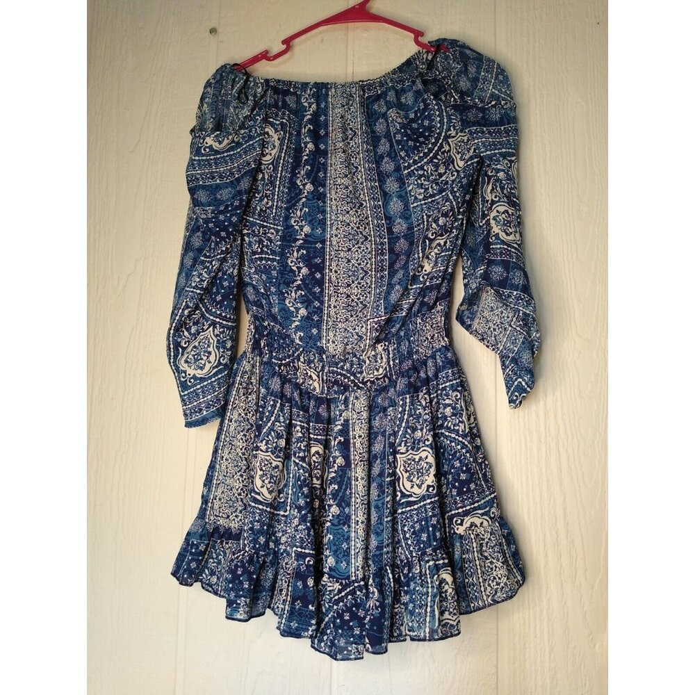 Surf Gypsy Sz M VTG Havana Off Shoulder Tunic Dress Blue Lined Ruffle Mini NWT - Picture 1 of 8
